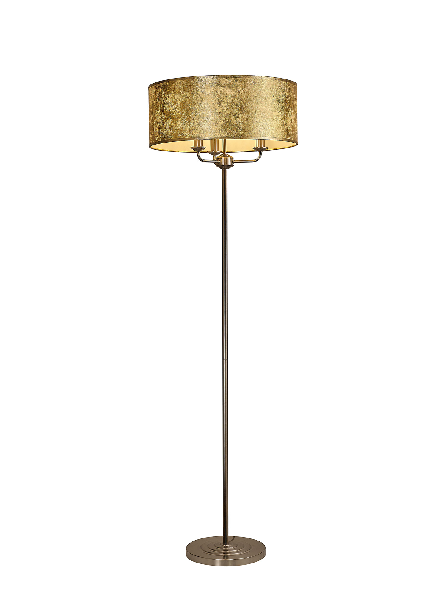 DK0939  Banyan 45cm 3 Light Floor Lamp Satin Nickel, Gold Leaf